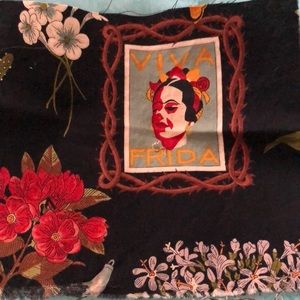 Mexican inspired scraps of fabric. Frida Kahlo, jaguars, and nopales (cactus).